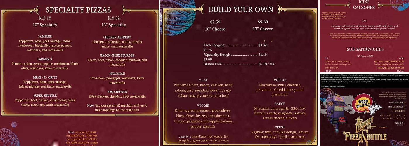 Pizza Shuttle Menu