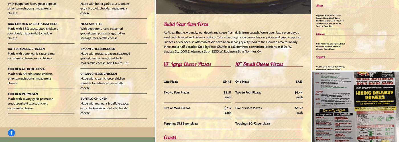 Pizza Shuttle Menu