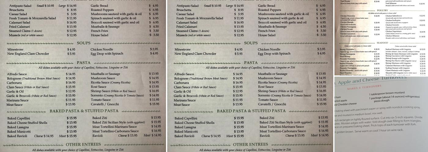 Sorrento's Italian Restaurant Menu