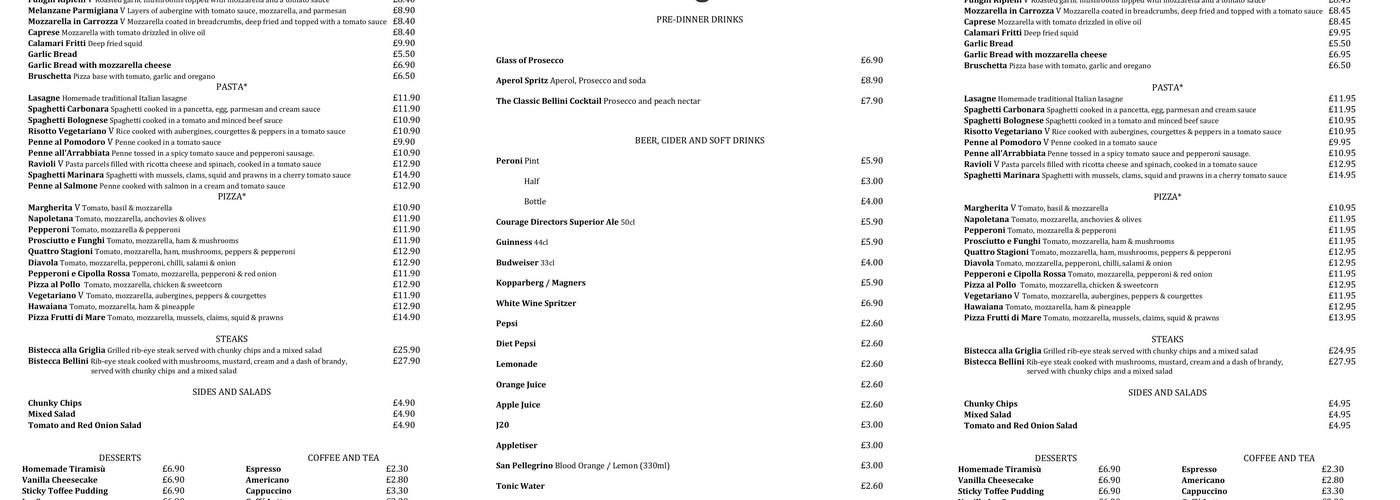 Bellini's Menu