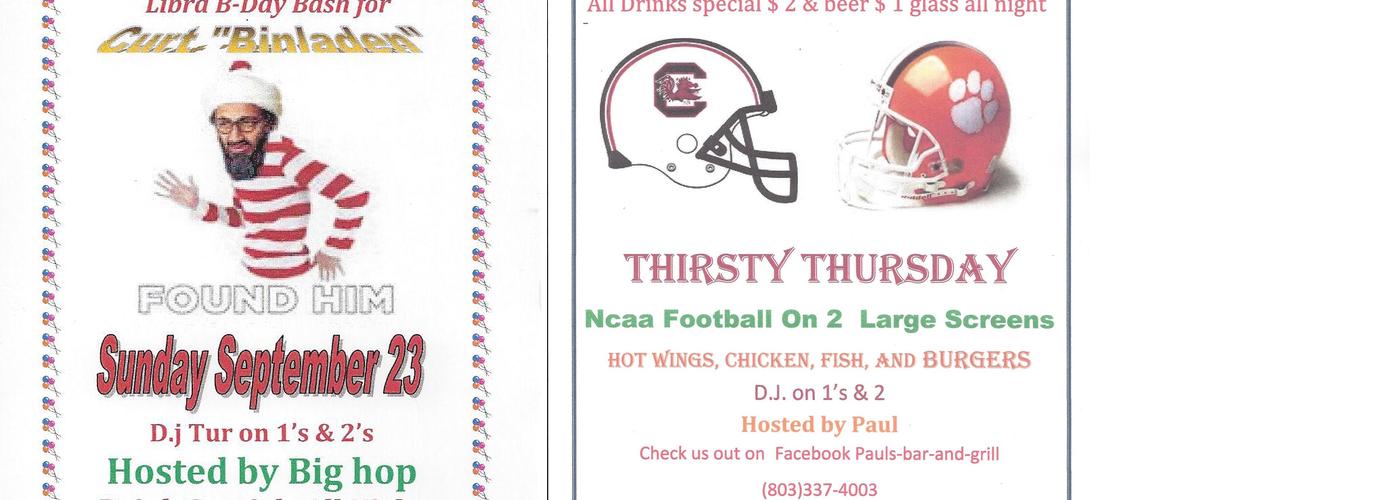 Paul's Bar & Grill Menu