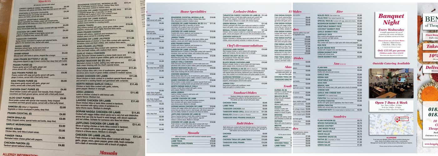 Bengal Spice Menu