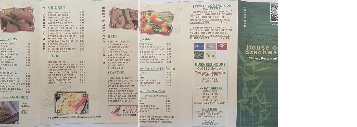 House of Szechwan Menu