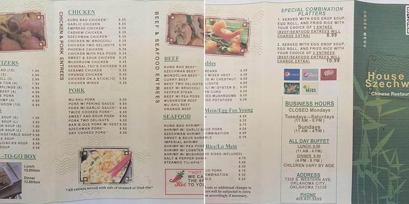 House of Szechwan Menu