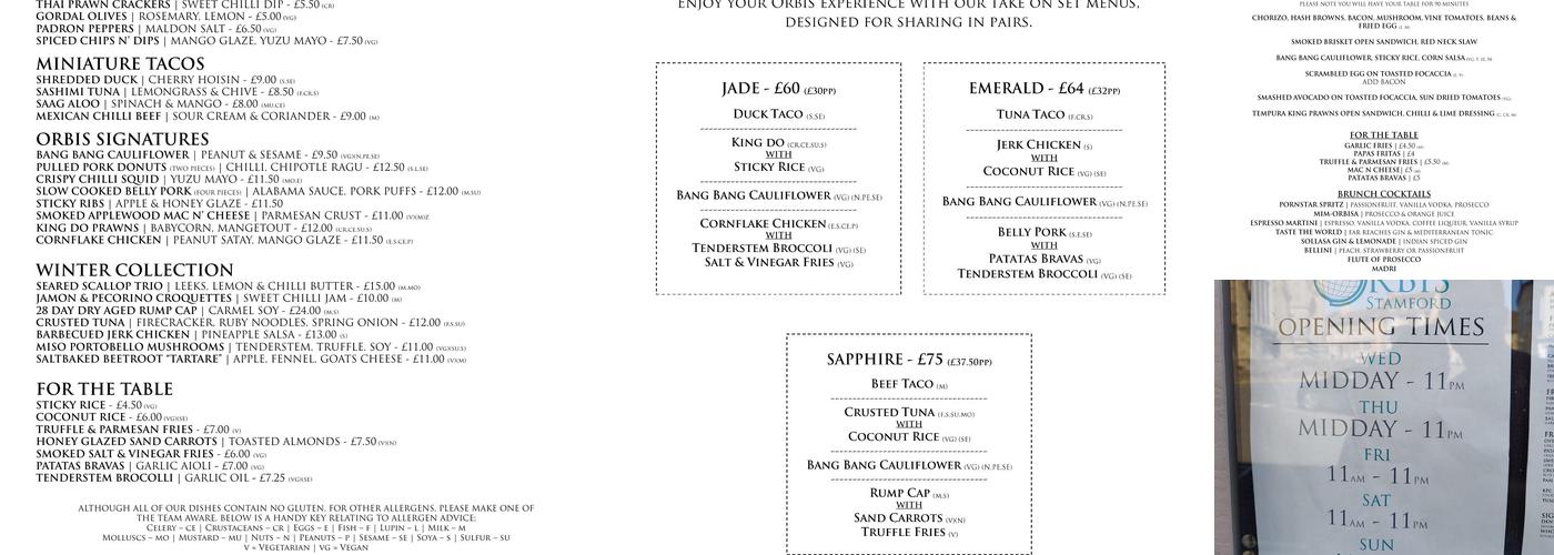 Orbis Stamford Menu