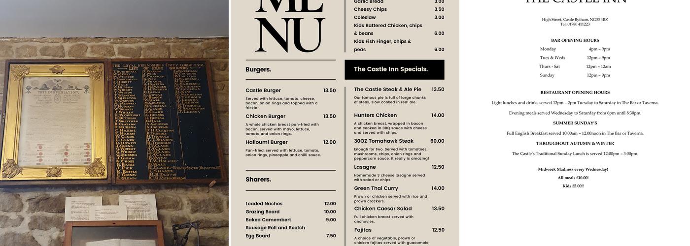 The Castle Inn And Pantry Menu