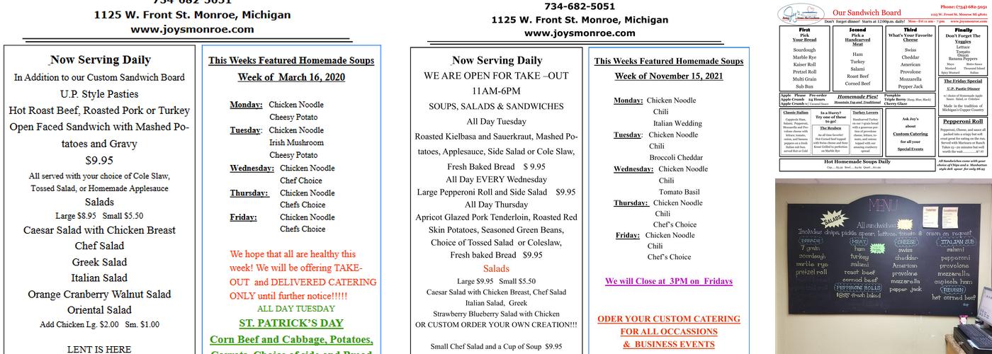 Joy's Monroe Menu