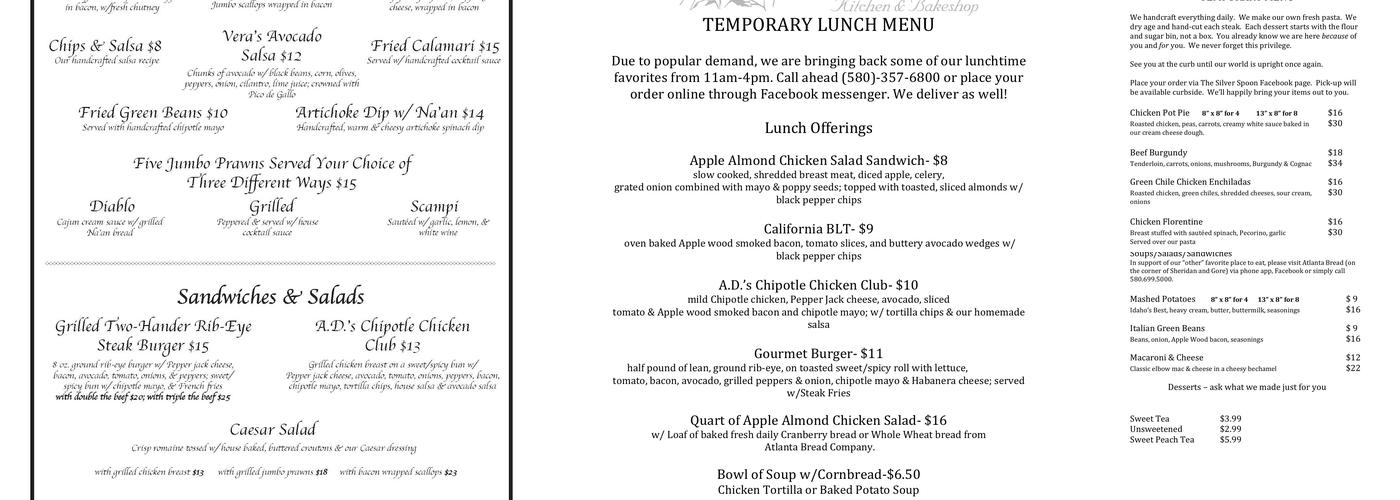 The Silver Spoon Menu