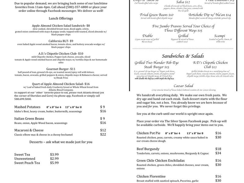 The Silver Spoon Menu