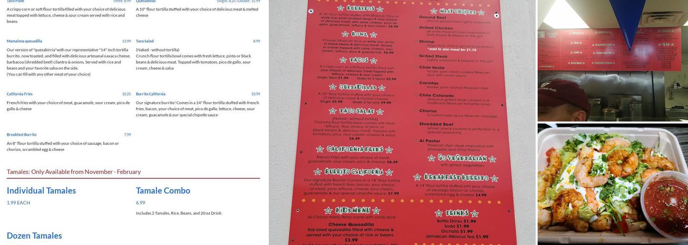 Cali Burrito Menu