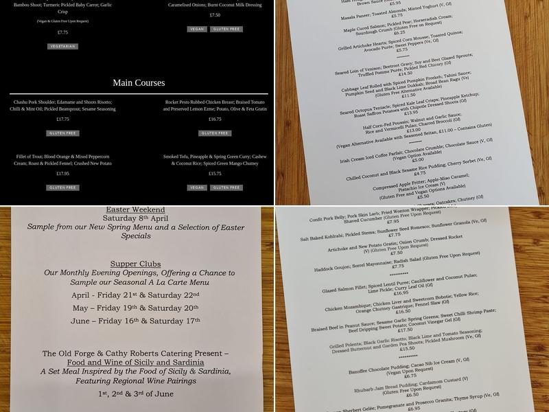 The Old Forge Restaurant Menu