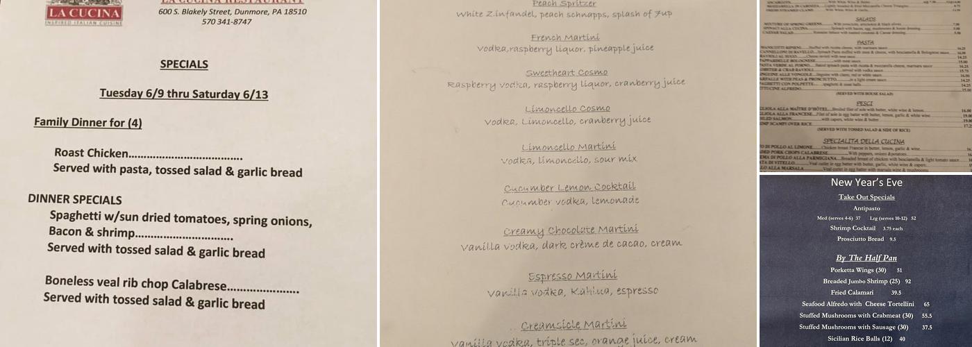 La Cucina Menu