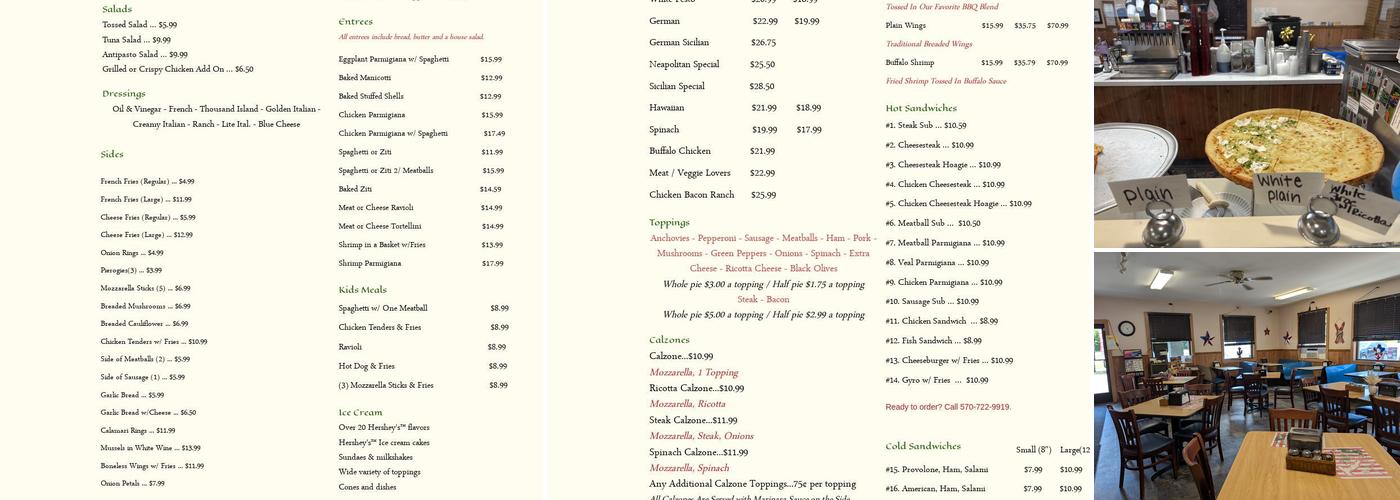 Bella Mia Menu
