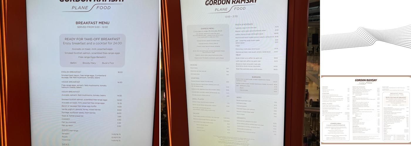 Gordon Ramsay Plane Food Menu