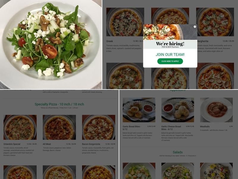 Orlando's Brick Oven Pizza Menu