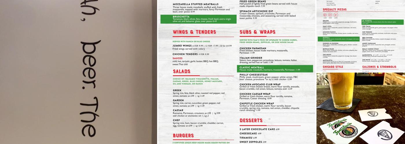 Fam's Brewing Co. featuring Famulari's Pizzeria Menu