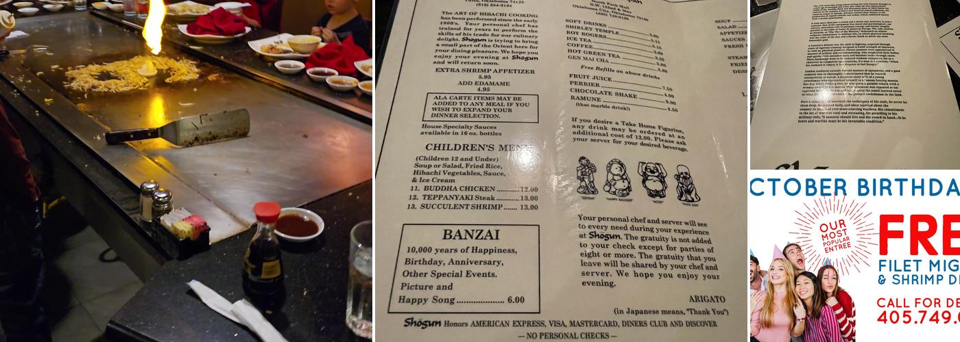 Shogun Steak House of Japan Menu