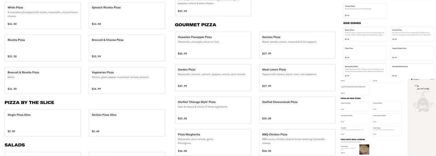 Tony's Pizza Shop Menu