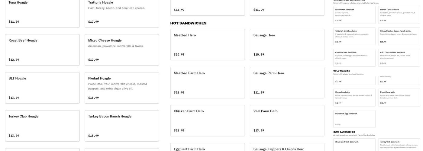 Frank's Trattoria Menu