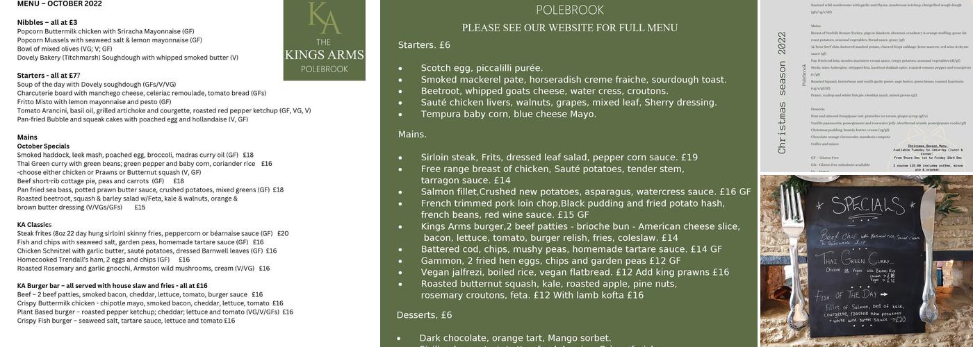The Kings Arms Menu