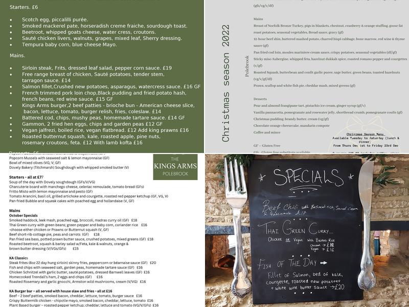 The Kings Arms Menu