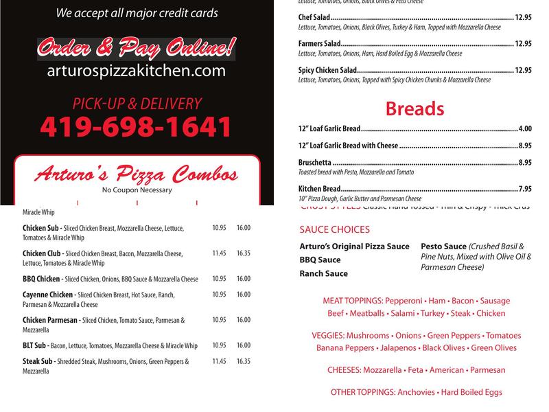 Arturo's Pizza Kitchen Menu