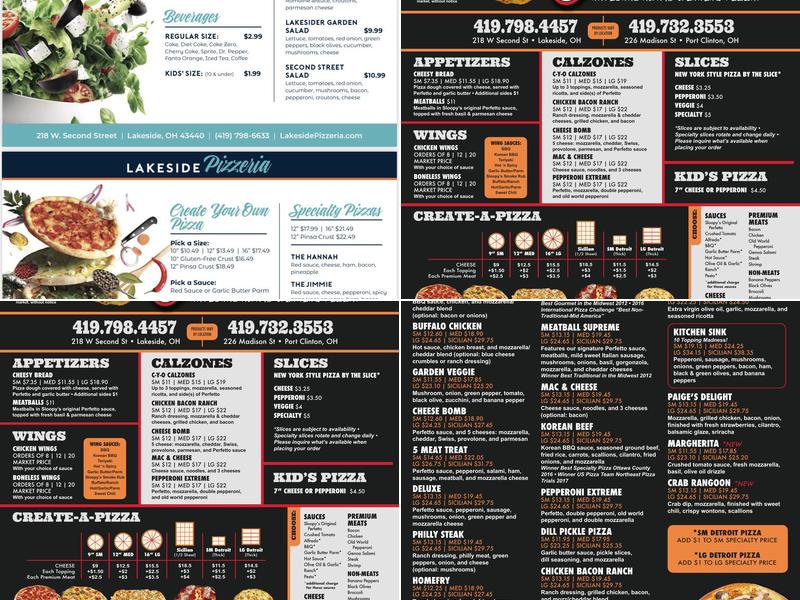 Lakeside Pizzeria Menu