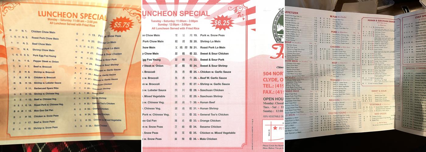 FuSing Chinese Restaurant Menu