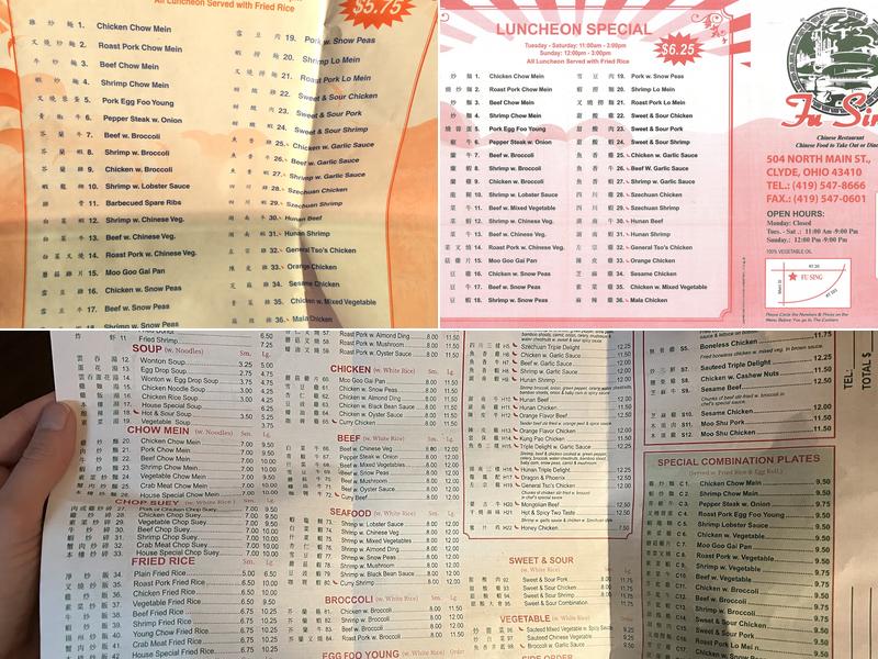 FuSing Chinese Restaurant Menu