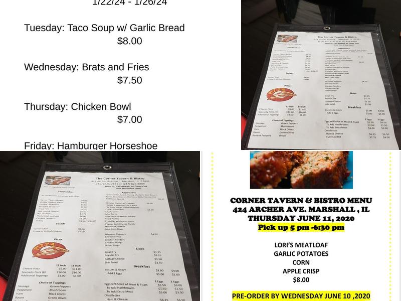 The Corner Tavern and Bistro Menu