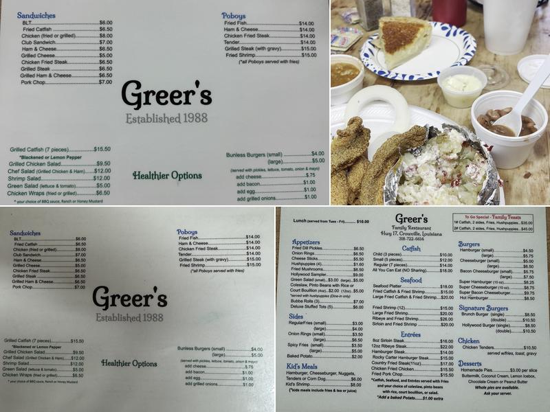 Greer's Family Restaurant Menu