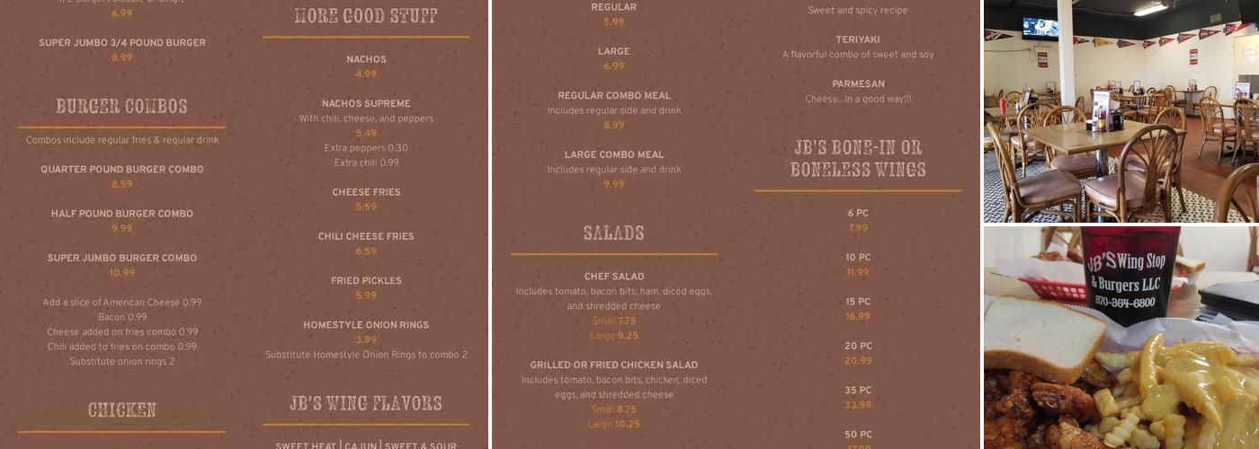 J B's Wing Stop & Burgers Menu