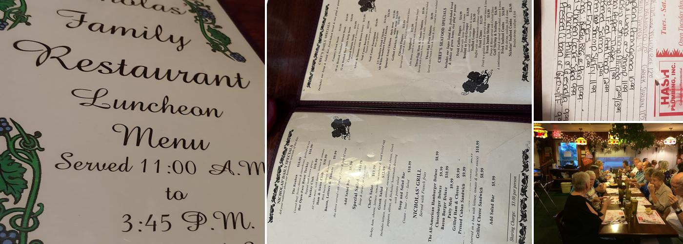 Nicholas' Family Restaurant Menu