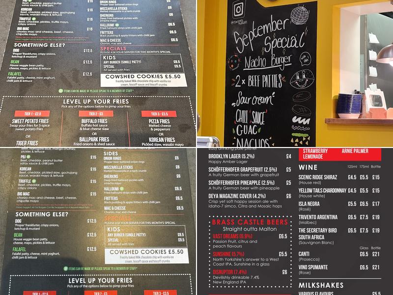 Cowshed Burgers Menu