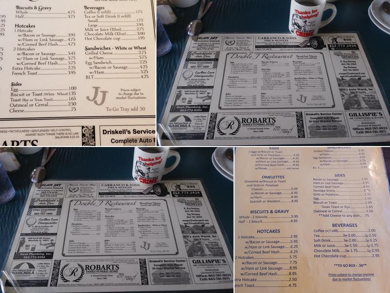 Double J Restaurant Menu