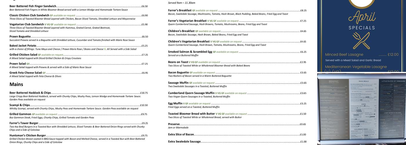 Farrer's Bar & Restaurant Menu