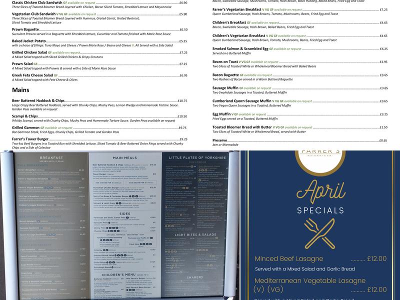 Farrer's Bar & Restaurant Menu