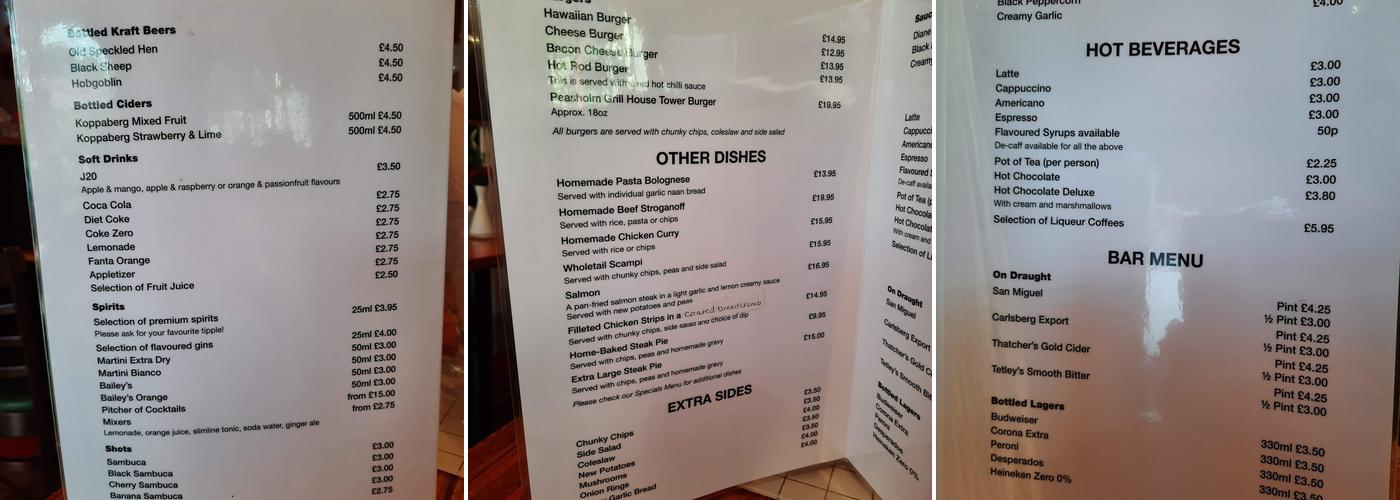 Peasholm grillhouse Menu