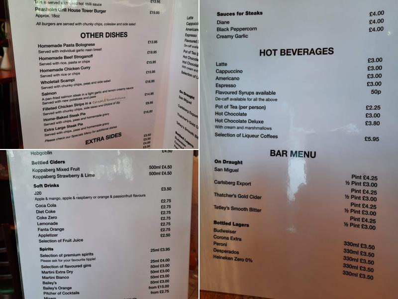 Peasholm grillhouse Menu