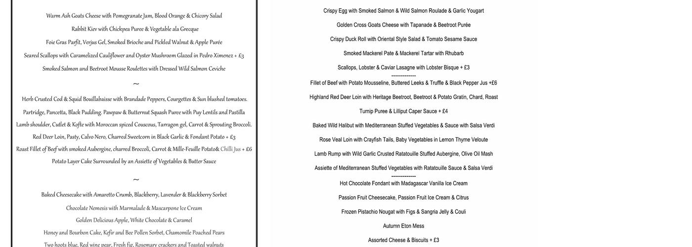 Sylvan Oak Restaurant Menu