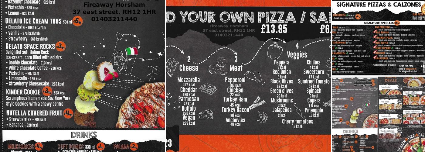 Fireaway Horsham Menu