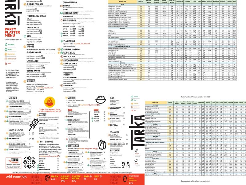 Tarka Indian Kitchen Menu
