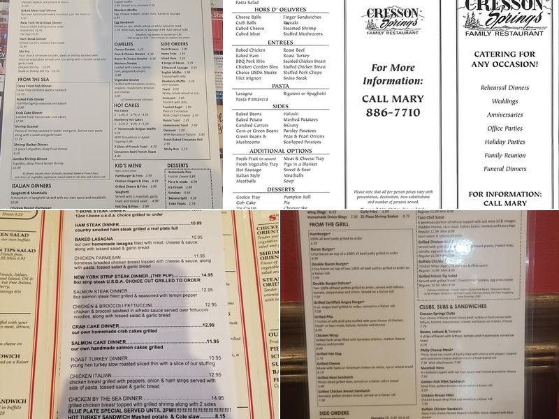 Cresson Springs Family Restaurant Menu