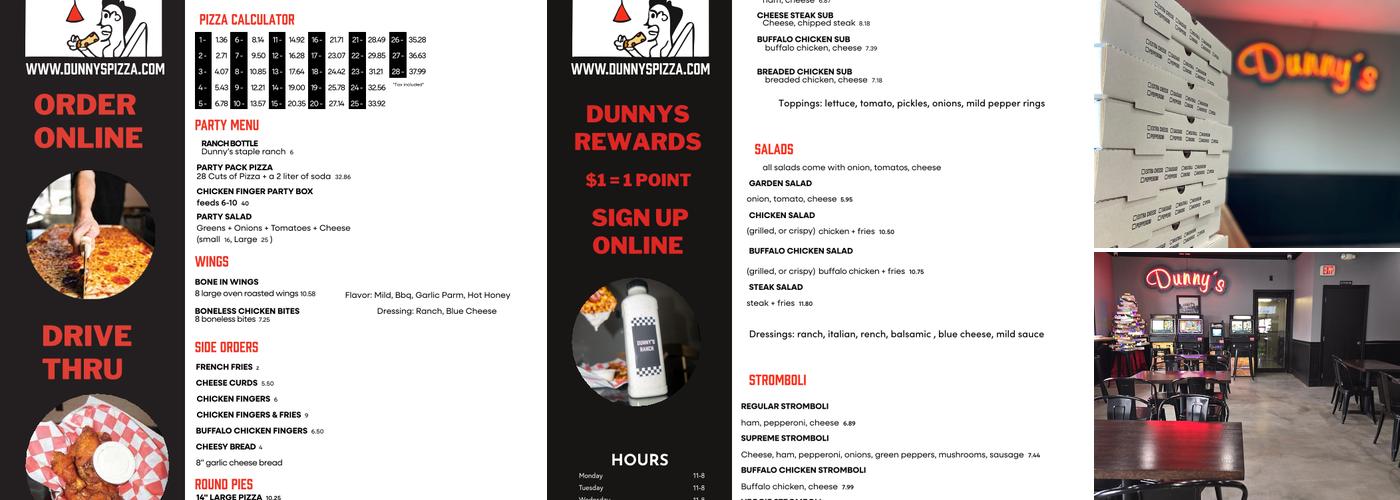 Dunny's Pizza Menu