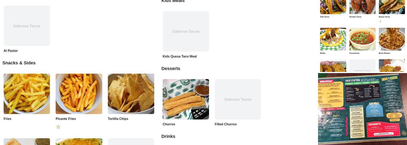 Sabrosa Tacos Menu
