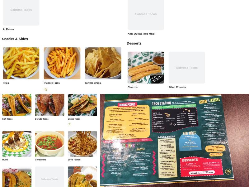 Sabrosa Tacos Menu