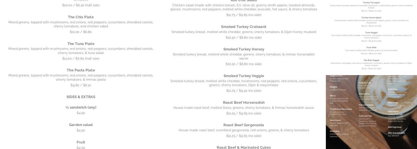 Immaculate Consumption Menu