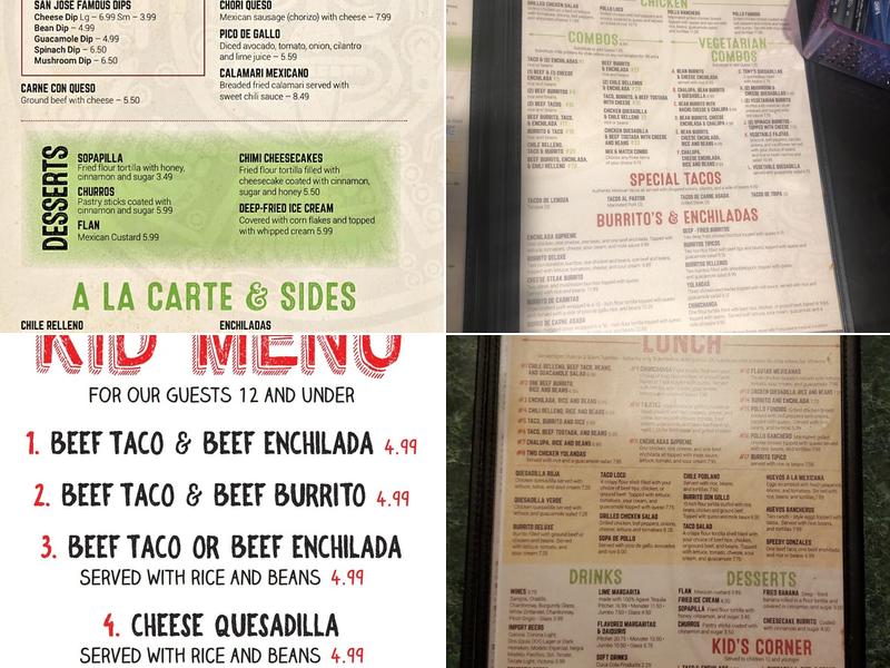San Jose Menu