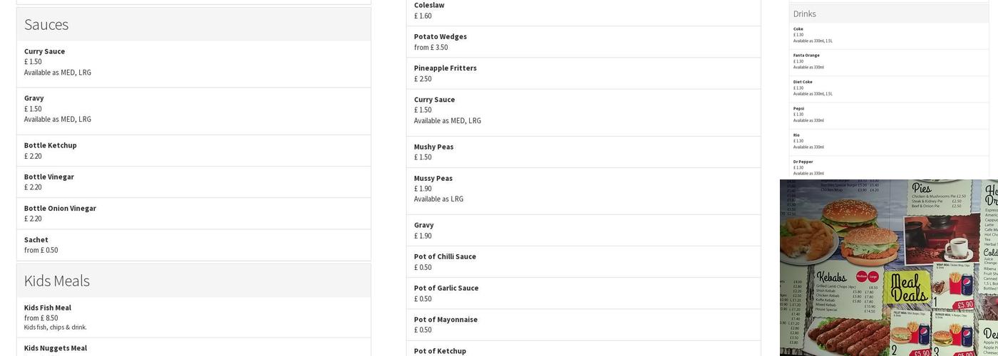 Rumbles Fish Bar Menu