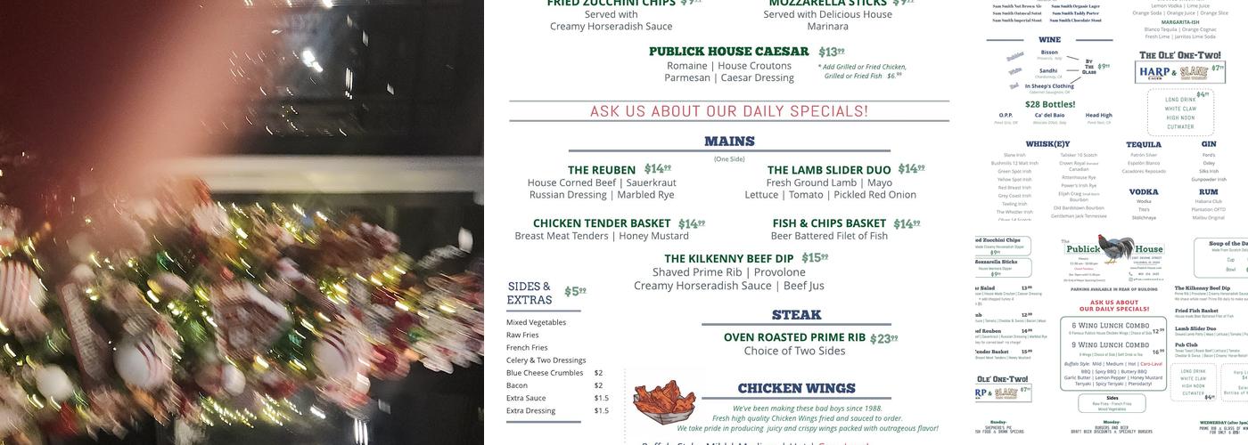 Publick House Menu